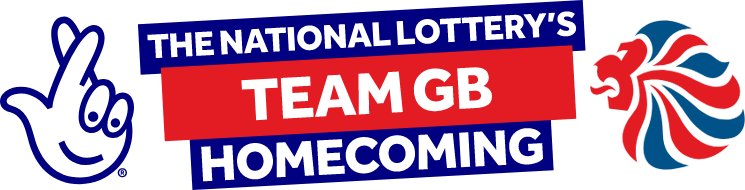 National Lottery logo with text 'The National Lottery's Team GB Homecoming' and Team GB lion logo.