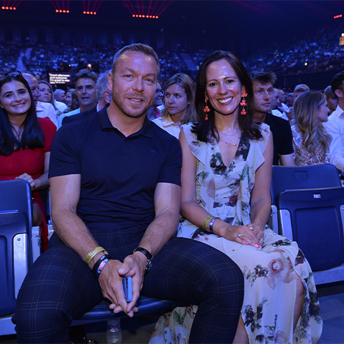 Two celebrities at the national lottery homecoming event at AO arena.