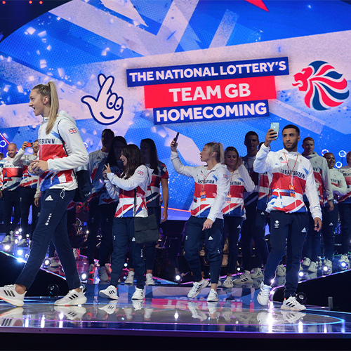 This is team great britian on stage at the national lottery homecoming event at AO arena.